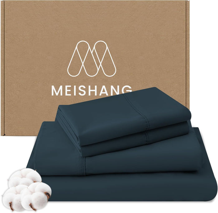 MEISHANG 1000 Thread Count Egyptian Cotton Sheets King - 100% Egyptian Cotton Sheet Set, Sateen Weave, Soft & Breathable, 16" Deep Pockets - 4 Piece (King, Dark Green)
