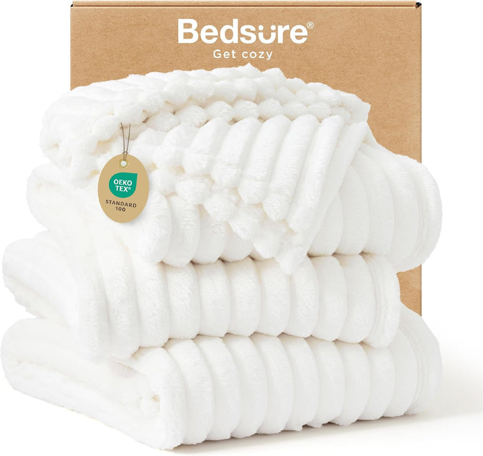 Bedsure GentleSoft White Throw Blanket for Couch - Cozy Blanket for Women, Cute Fleece Throws for Girls, Teacher Gifts Birthday Gifts for Women Men Mom, Room Home Dorm Decor, Off White, 50x60 Inches