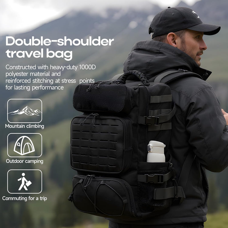 Tactical Military Backpack, Large Capacity Molle System, Multi-Compartment Design with Shoe Storage, Black (black)
