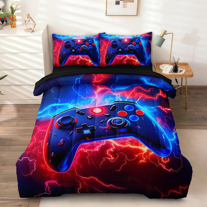 5 Pcs Full Size Bedding Set, Gaming Comforter Set for Boys Teens, Full Gamer Bedding Sets