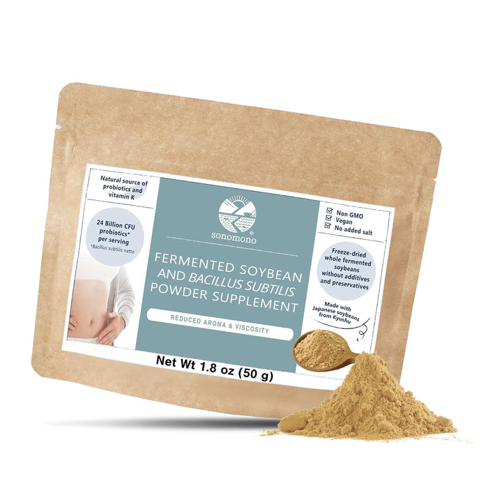 sonomono Japanese Natto Mild Flavor, Fermented Soybean Powder. Traditional superfood, Freeze-Dried, Non-GMO, Vegan. Natural Source of Probiotics, Prebiotics, Vitamin K. Made in Japan, 60 g