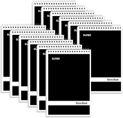 SUNEE 12 Pack Steno Pads 6x9, Gregg Rule, 60 Sheets, Spiral Notebook 6x9, White Paper, Take Notes with Top Spiral Notebook, for School, University, College, Work, Office, Black