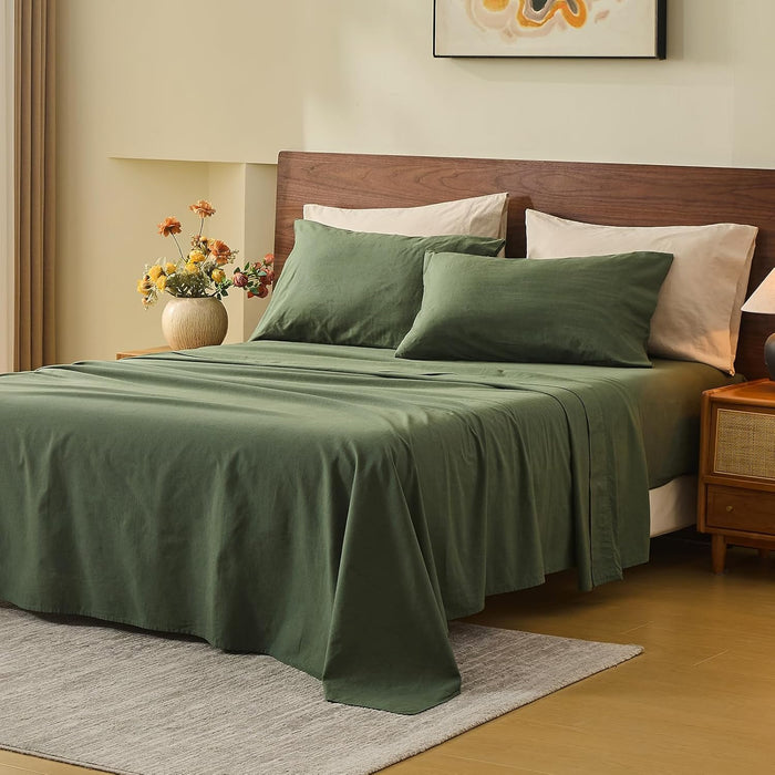 MEISHANG 100% French Pure Linen Sheets King Size - Bed Sheets 4 Piece Sets, Soft Durable Flax Linen, Anti-Tear Breathable Oeko-Tex Certified with 16" Deep Pocket (Orange)
