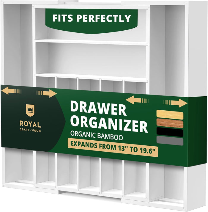 ROYAL CRAFT WOOD Luxury Bamboo Kitchen Drawer Organizer - Silverware Organizer, Utensil Holder & Cutlery Tray Drawer Dividers for Flatware (9 Slot, Natural)