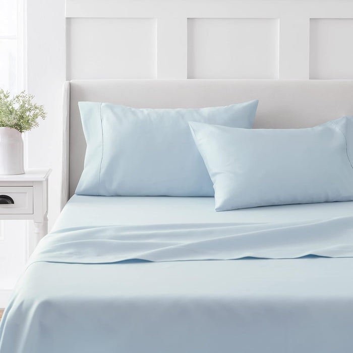 MARTHA STEWART 100% Cotton Queen Sheet Set - 4 Piece, Soft, Smooth, Durable, Easy Care, 16" Deep Pocket Sheets, Bedding Sheets, Sateen Sheet, 1 Flat, 1 Fitted, 2 Pillowcases, White
