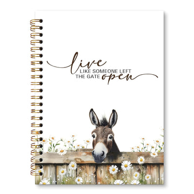 JRTW Live Like Someone Left The Gate Open Donkey Notebook, Farmhouse Cottagecore Animal Inspirational Notebooks for School Work College, Western Donkey Gifts a5 Spiral Notebook Journal for Women