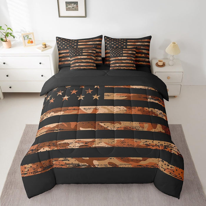 Feelyou Duck Hunter Green Camouflage Hunting 7 Pieces Bedding Set, Queen Size Black Brown All Season,Bed in a Bag with Comforter, Sheets, Pillowcases Camo Army Bed Set Breathable Wild Room Decor