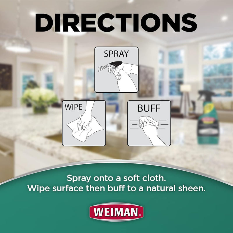 Weiman Disinfectant Granite Daily Clean & Shine - 12 fl oz (2 Pack) Safely Clean Disinfect and Shine Granite Marble Soapstone Quartz Quartzite Slate Limestone Corian Laminate Tile Countertop