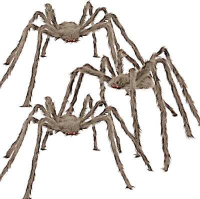 Halloween Giant Brown Spider 3 Pack 5Ft 4Ft 3.2Ft Realistic Large Scary Hairy Spiders Sets for Halloween Decorations Indoor Outdoor and Yard Creepy Decor
