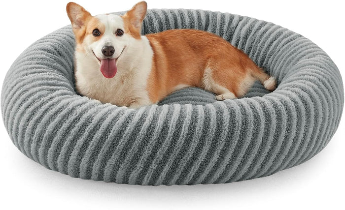 MIXJOY Dog Beds for Small Dogs, Washable Dog Bed with Removable Cover, Small Cat Bed for Indoor Cats, Calming Soft Dount Pet Beds with Anti Slip Bottom, Cute Puppy Beds, 23"x23"x8", Beige
