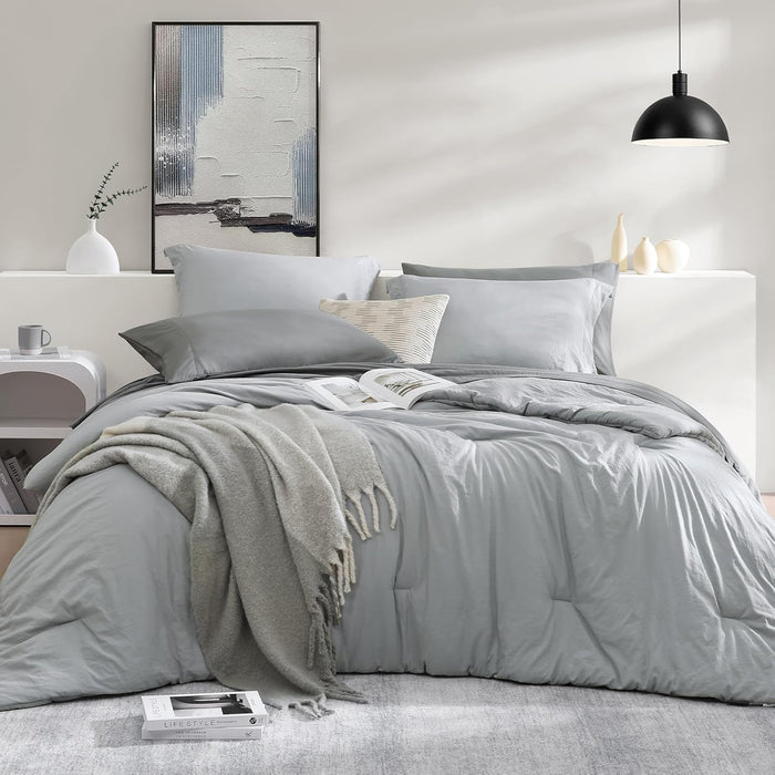 WRENSONGE Queen Comforter Set - 7 Pieces Sage Green Soft Bed in a Bag Queen with Fitted Sheet, Flat Sheet, 2 Pillow Shams, and 2 Pillowcases- Warm Bedding Sets Queen for All Season