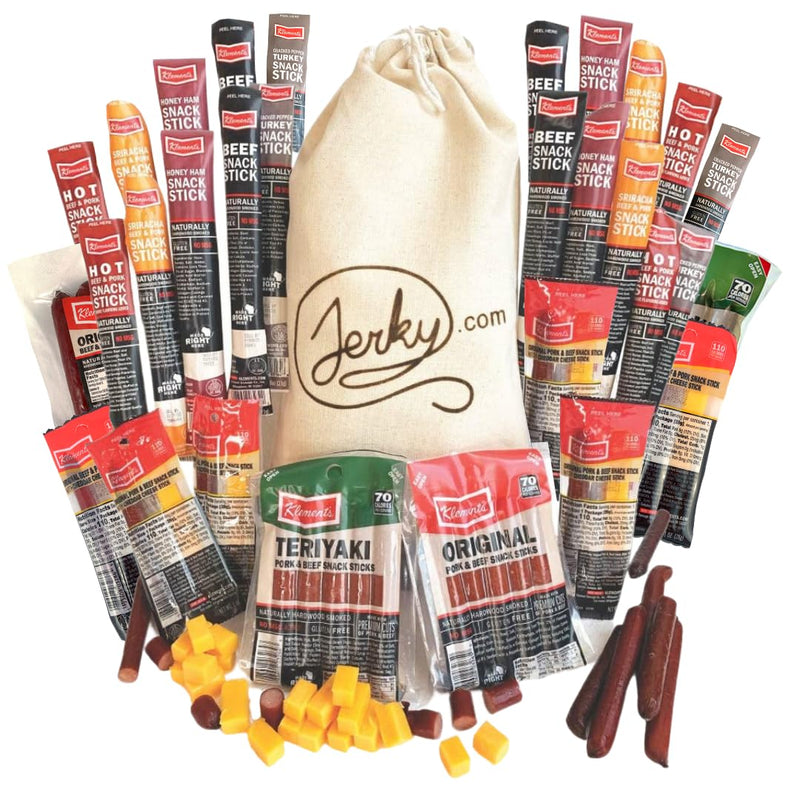 Jerky.com 26pc Meat Sticks Variety Pack | Healthy Snack for Adults | Low Sugar & High Protein | Gluten Free & Keto Meat Sticks | Pork, Turkey, Ham Beef Sticks & Cheese Sticks | Jerky Gifts for Men