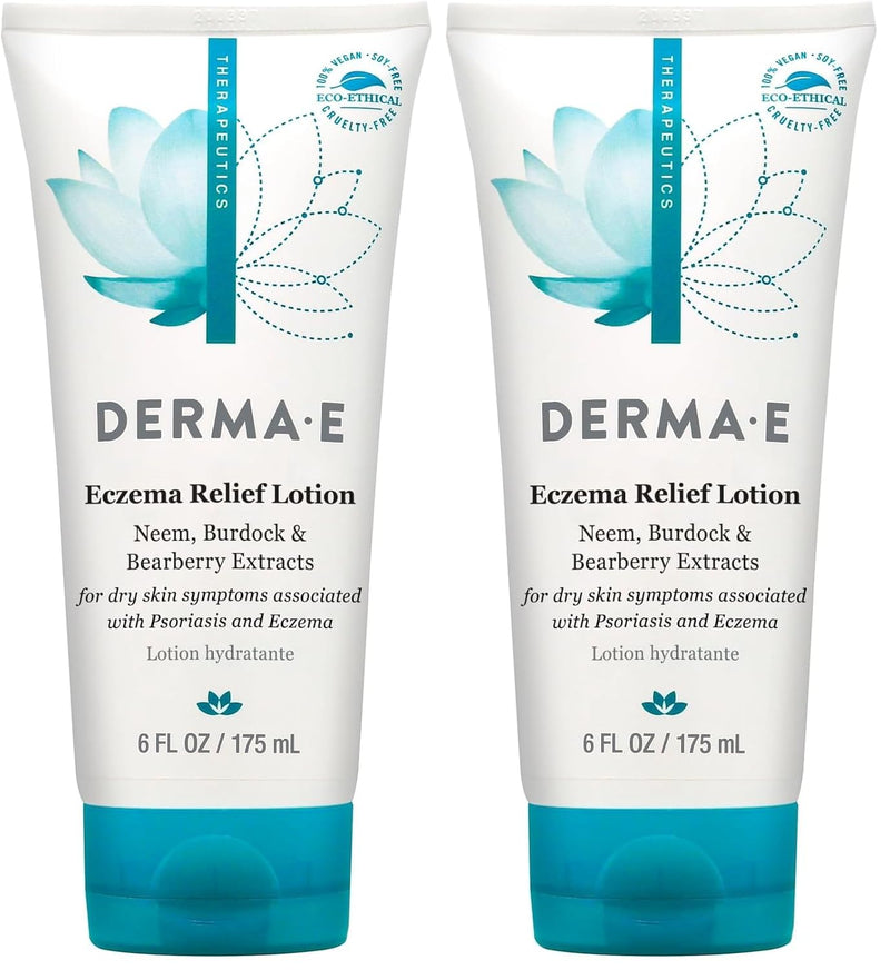 Derma E Eczema Relief Lotion – Itchy Skin Rescue – Soothing, Relieves Flaky, Scaly and Dry Skin - Topical Eczema and Psoriasis Cream, 6 Fl Oz