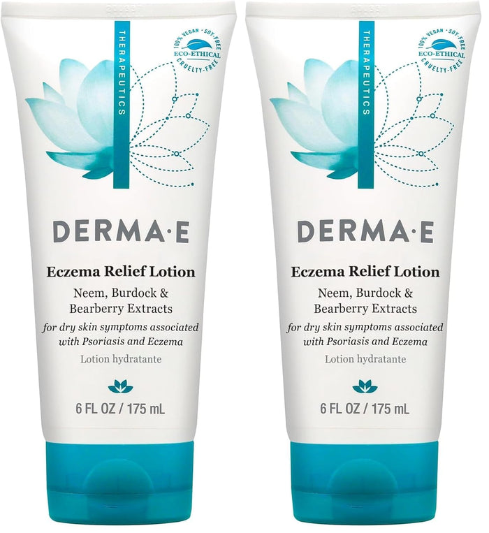 Derma E Eczema Relief Lotion – Itchy Skin Rescue – Soothing, Relieves Flaky, Scaly and Dry Skin - Topical Eczema and Psoriasis Cream, 6 Fl Oz