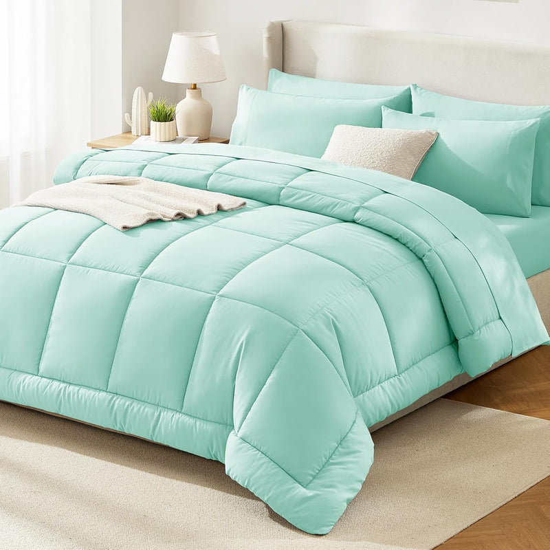 CozyLux Queen Comforter Set Black, 7 Pieces Bed in a Bag, Black Comforter Queen Size, All Season Bedding Sets with Stitch Quilted Comforter, Flat Sheet, Fitted Sheet, Pillowcases