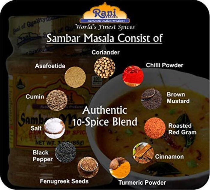 Rani Sambar Masala (Lentil Soup Spice Blend) 3oz (85g) PET Jar ~ All Natural | Vegan | No Colors | Gluten Friendly | NON-GMO | Kosher | Indian Origin