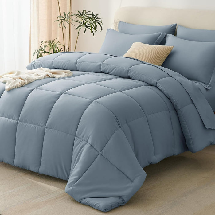 CozyLux King Size Comforter Set Sage Green - 7 Pieces Bed in a Bag King, Okeo-Tex Certifited Bedding Set, All Season Soft Bed Set with Down Alternative Comforter, Sheets, Pillowcases & Pillow Shams
