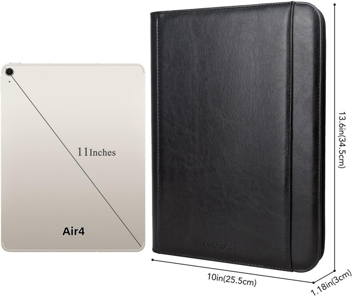 IVESIGN Faux Leather Portfolio Padfolio Organizer with Calculator, Writing Pad, Zipper Closure, Tablet Sleeve, Clipboard with Storage, Document Organizer, Business Card Holder, Note Pads-Black