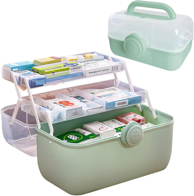 Saim 3-Layer First Aid Organizer Multipurpose Storage Box with Handle and Dividers, Portable Tackle Box, Art Craft Case for Sewing Supplies Medicine Cosmetic,Cosmetic Household Organizer - White