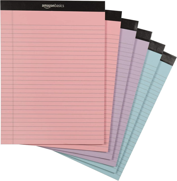 Amazon Basics 50 sheet Wide Ruled Lined Writing Note Pad, 8.5" x 11.75", 12-Pack, 600 Perforated Sheets, Canary