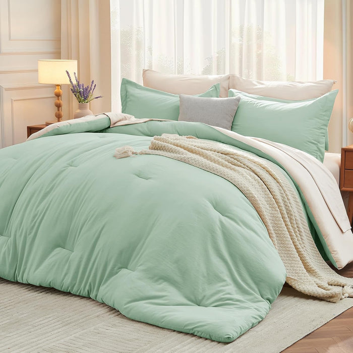 MUXHOMO 7 Pieces Queen Comforter Set, Soft Bed in a Bag Queen Size, All Season Bedding Set with Comforter, Flat Sheet, Fitted Sheet, Pillowcases & Shams, Ivory