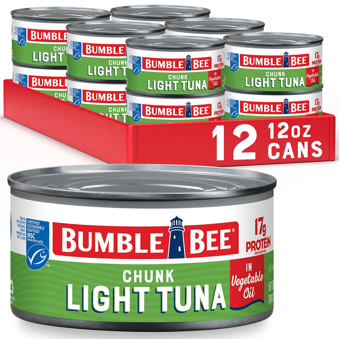 Bumble Bee Chunk Light Tuna In Water, 5 oz Cans (Pack of 4) - Wild Caught Skipjack Tuna - 22g Protein Per Serving - MSC Certified Sustainable Seafood, Non-GMO, Gluten Free, Kosher