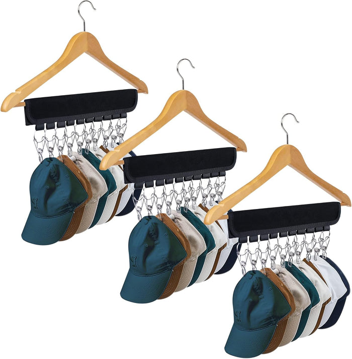 Hat Rack for Baseball Caps Hat Organizer Holder for Hanger & Room Closet Display, 2Pack 10 Hat Storage Clips for Hang Ball Caps Beanie, for Men Gift, Not Including Hangers & Hats (2PC Black)
