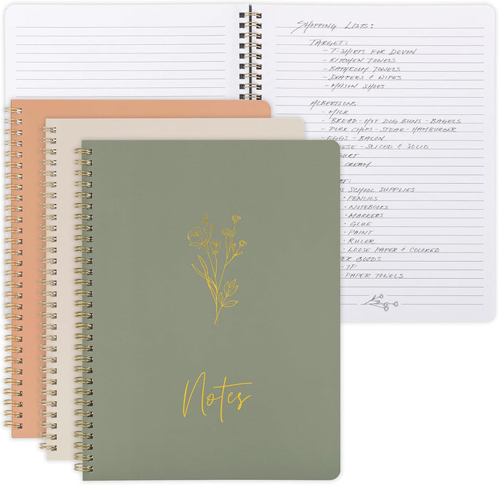 ZICOTO Aesthetic Spiral Notebook Set of 3 For Women - Cute College Ruled 8x6 Journal/Notebook with Large Pockets And Lined Pages - Perfect Supplies to Stay Organized at Work or School