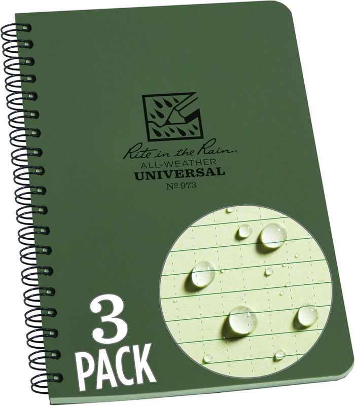 Rite in the Rain Weatherproof Side Spiral Notebook, 4.625" x 7", Tan Cover, Universal Pattern (No. 973T)