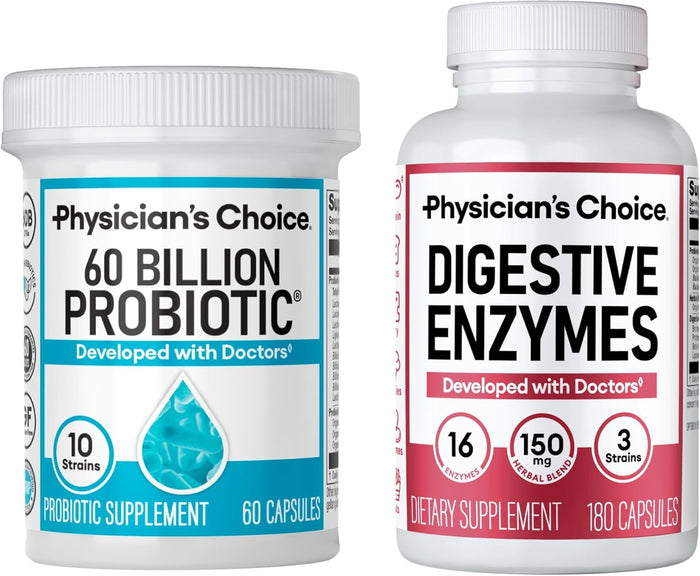 Physician's CHOICE Advanced Gut Health Bundle: 60 Billion Probiotics 30ct + Digestive Enzymes 60ct for Digestive, Gut, and Immune Health Supports Occasional Constipation, Diarrhea, Gas, and Bloating