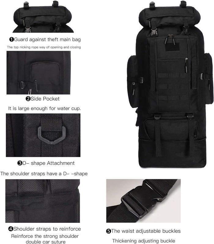 100L Hiking Backpack Men Large Waterproof Camping Backpack Lightweight Packable Backpacking Backpack Daypack Military Rucksack for Men Travel Climbing Outdoor Sports