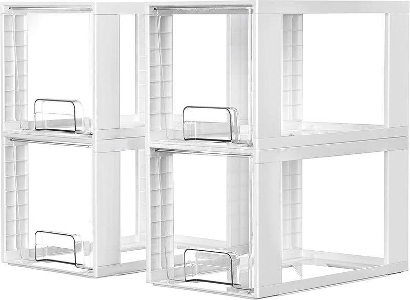 Vtopmart 4 Pack Large Stackable Storage Drawers,Easily Assemble Acrylic Bathroom Closet Undersink Organizers and Storage,Plastic Bins for Kitchen Cabinets,Pantry,Makeup,Medicine Organization