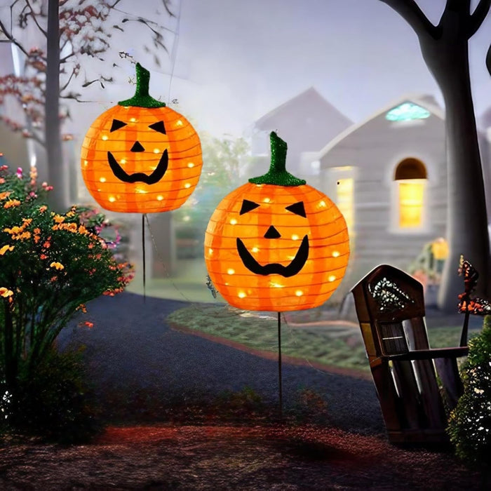 Solar Halloween Pumpkin LED Lights, Set of 2 Big Pumpkin Stake Lights 2 Modes for Outdoor Halloween Pathway Yard Garden Decoration (Warm White-Pumpkin, 2 Pack)