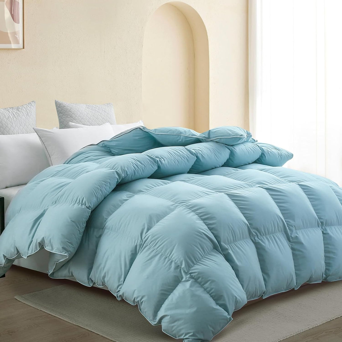 SNOWMAN Premium Down Comforter King Size, Luxurious All Season Duvet Insert with Cotton Blended Fabric, 44oz Fill Weight 3D Baffle Box Design Hotel Bedding Comforter (Khaki,106"x90")