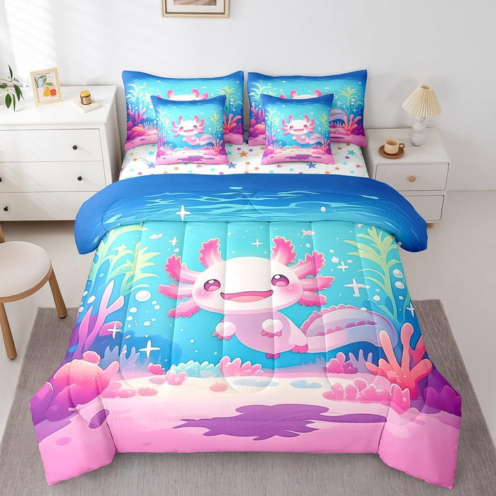 Feelyou Pink Bow Bed Set for Kids Boys Girls Full Size Cute Dreamy Princess Style 7 Pieces Beeding Set Ultra Soft Bow Pattern Bed in a Bag with Comforter, Sheets, Pillowcases Bowknot Room Decor