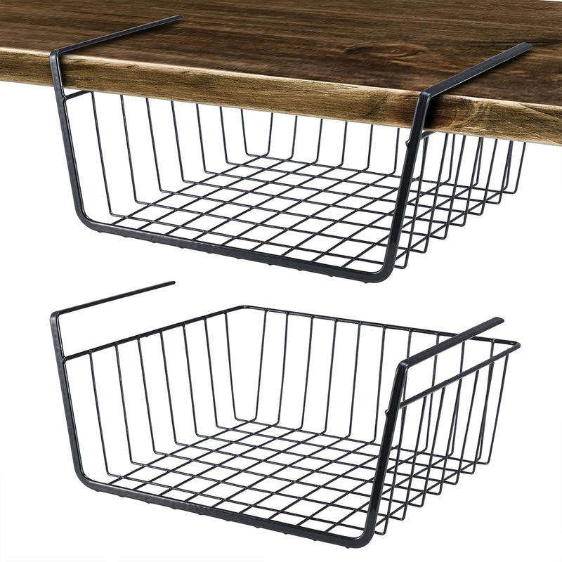Undershelf Storage Basket Under Shelf Wire Basket Household Metal Under Shelf Hanging Storage Bin Basket Slides Under Shelves for Storage Space Saving for Kitchen Pantry Bookshelf