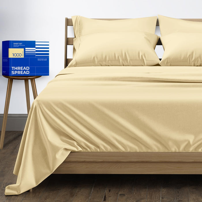 Thread Spread 100% Egyptian Cotton King Size Sheet Set - 1000 Thread Count King Size Sheets Set Egyptian Cotton, 4 PC (Dark Grey), 16" Deep Pocket, Soft Cooling Sateen Weave Ultra Luxury Hotel Bedding