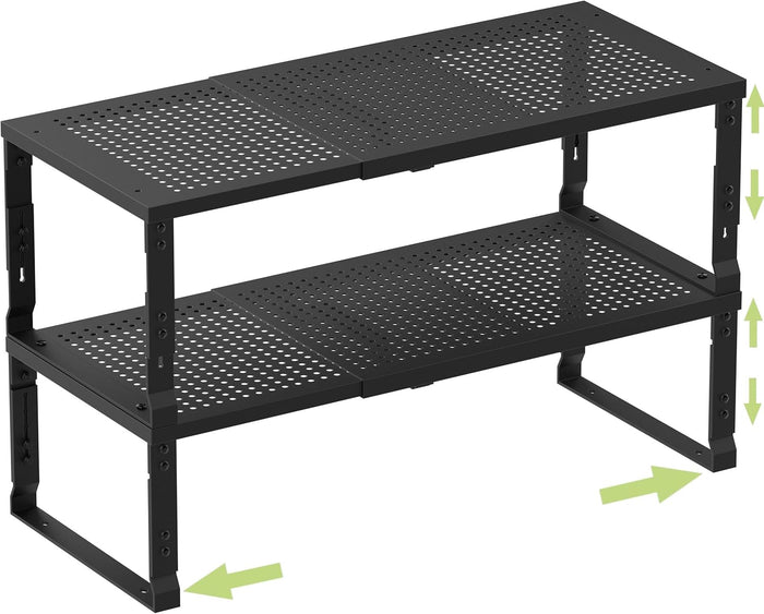 Heavy-Duty Adjustable Metal Shelf Organizer - Expandable & Stackable Pantry Storage Rack for Kitchen, Bathroom, RV, Cabinets(3 Packs/White,Medium)