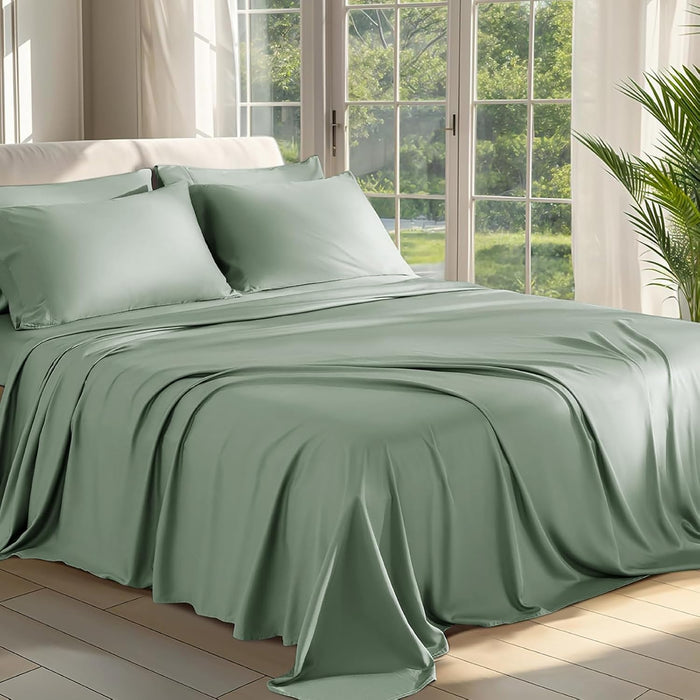 Shilucheng 100% Viscose Derived from Bamboo_ Sheets King Size 4pcs - Ultra Cooling & Silky Soft Bed Sheets, 16" Deep Pocket, Perfect for Hot Sleepers, Hotel Bedding Sheets (Lilac)