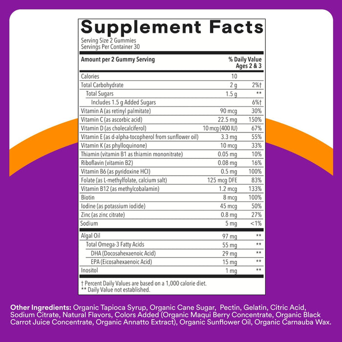 SmartyPants Toddler Multivitamin Gummies - Improved Formula: Omega 3 (DHA/EPA), Vitamins D3, C, Vitamin B12, B6, A, K & Zinc, Biotin, Gluten Free, Three Fruit Flavors, 60 Count (30 Day Supply)