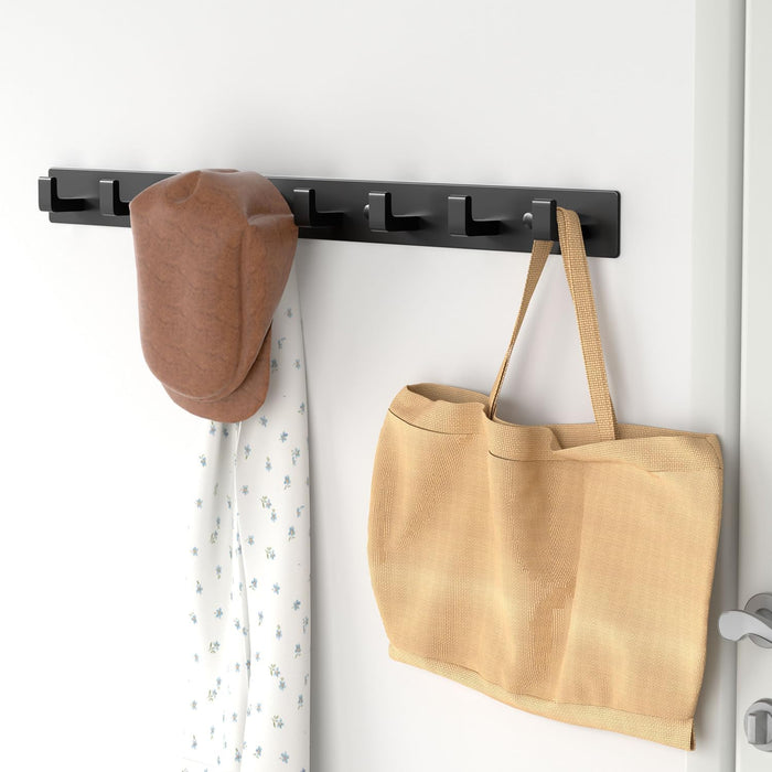 Black Coat Rack Wall Mount - 12.5 inch Modern Metal Hook Rail with 4 Right-Angle Hooks, Drill-Mounted Organizer for Coats, Hats, Bags in Entryway, Bathroom, Bedroom (1 Pack)