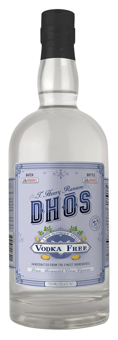 DHOS Non-Alcoholic Vodka – Sugar-Free, Zero-Calorie Spirit for Cocktails & Mocktails | Distilled Non-Alcoholic Alternative | Gluten-Free, Keto-Friendly, 750ml