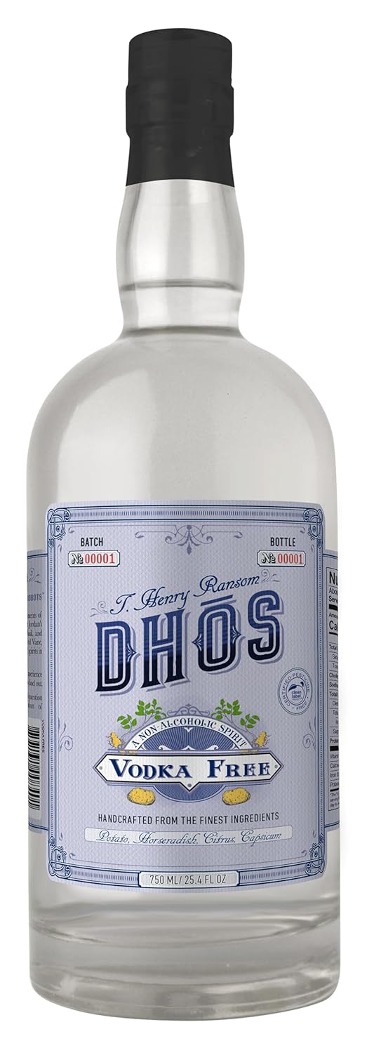 DHOS Non-Alcoholic Vodka – Sugar-Free, Zero-Calorie Spirit for Cocktails & Mocktails | Distilled Non-Alcoholic Alternative | Gluten-Free, Keto-Friendly, 750ml