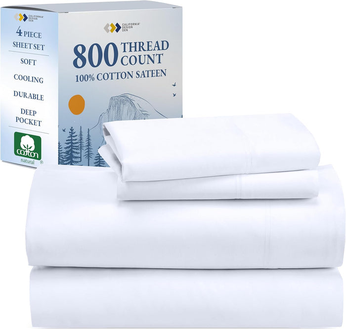 California Design Den Split King Sheet Set - Luxury 800 Thread Count, 100% Cotton Sateen, Bedding Set with Deep Pockets, Cooling & Softer Than Egyptian Cotton Sheets (Beige)
