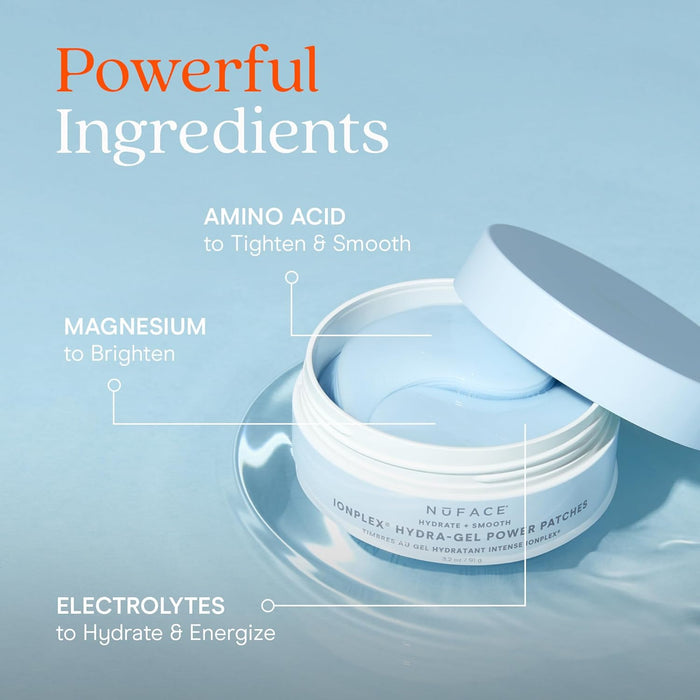 NuFACE IonPlex Hydra-Gel Power Under Eye Patches - Gel Under Eye Mask for Puffy Eyes & Dark Circles - Cooling Wrinkle Patches & Hydrating Treatment Pads to Energize, Brighten & Tighten (60 Count)