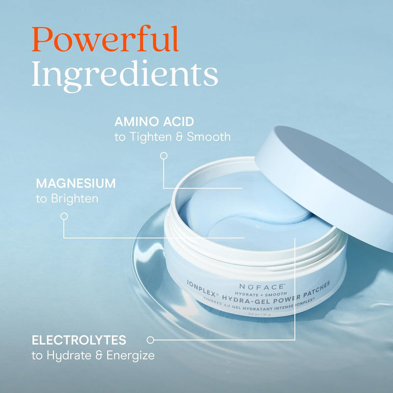 NuFACE IonPlex Hydra-Gel Power Under Eye Patches - Gel Under Eye Mask for Puffy Eyes & Dark Circles - Cooling Wrinkle Patches & Hydrating Treatment Pads to Energize, Brighten & Tighten (60 Count)