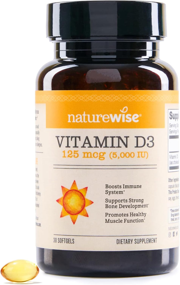 NatureWise Vitamin D3 5000iu (125 mcg) 1 Year Supply for Immune Support, Healthy Muscle Function, and Bone Health - Non-GMO, Gluten Free in Organic Extra Virgin Olive Oil, (Mini Softgel), 360 Count