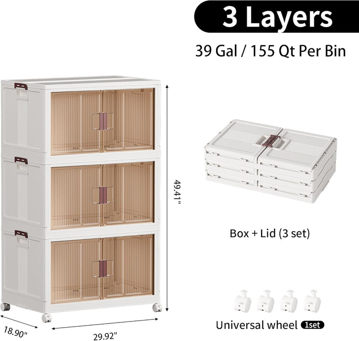 JOYWAVE Storage Bins with Lids,155QT Collapsible Plastic Bins,Closet Organizer and Storage Drawer,3 Pack Cubes