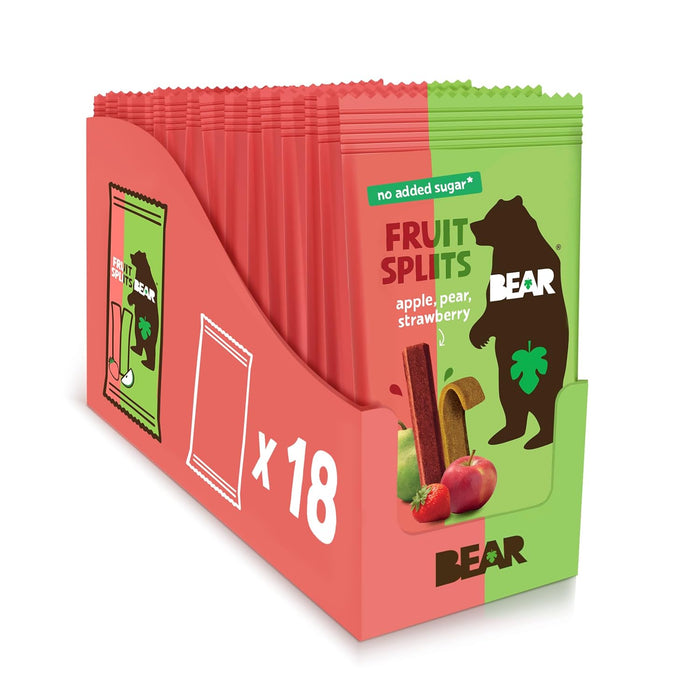 BEAR Real Fruit Snack Splits - Gluten Free, Vegan, and Non-GMO - Variety Pack (Apple/Strawberry, Raspberry/Pineapple)– Healthy School And Lunch Snacks For Kids And Adults, 0.7 Ounce (Pack of 20)