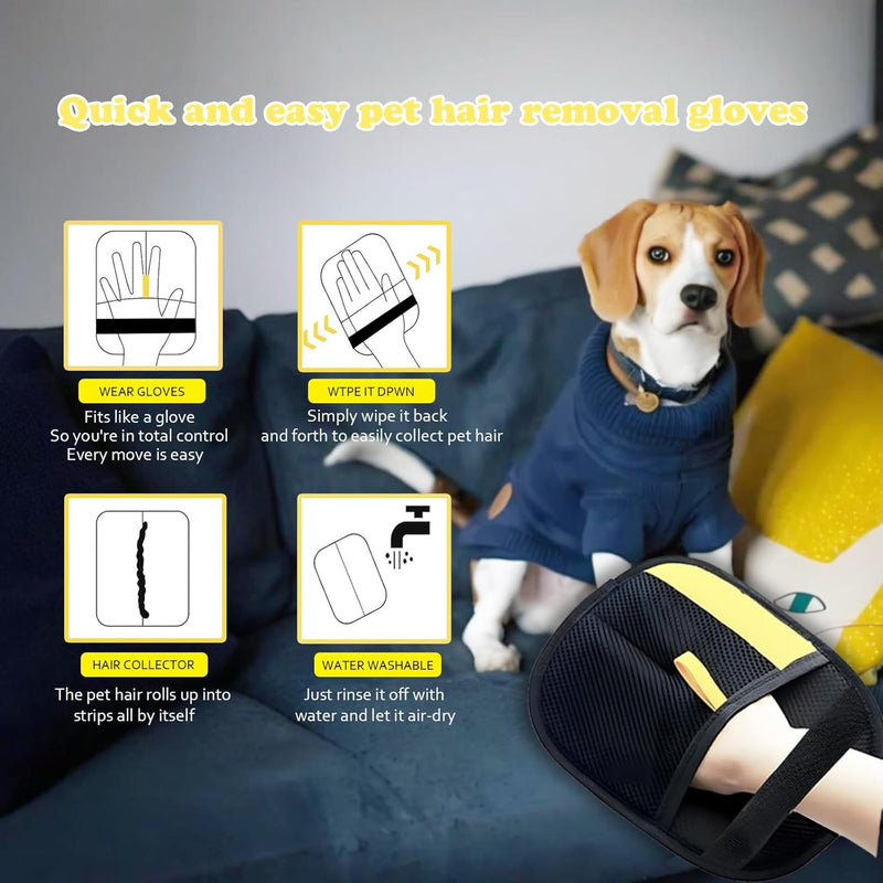 3Pcs Pet Hair Removal Glove for Cats & Dogs, Reusable Electrostatic Pet Hair Gloves,Pet Hair Remover, Newly Upgraded Pet Hair Removal Tool for Car Seat,Clothing,Carpet,Couch